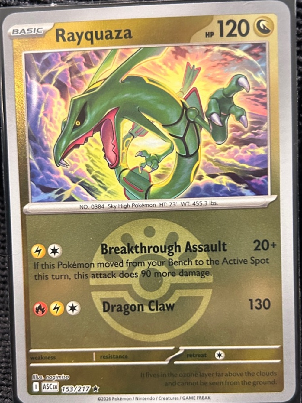 Pokemon Rayquaza Gold and Green Holo Card
